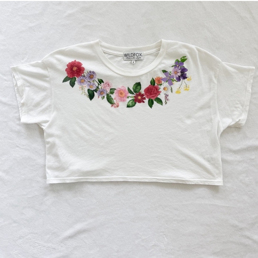 Wildfox Floral Graphic Tee White Cropped Top Size S